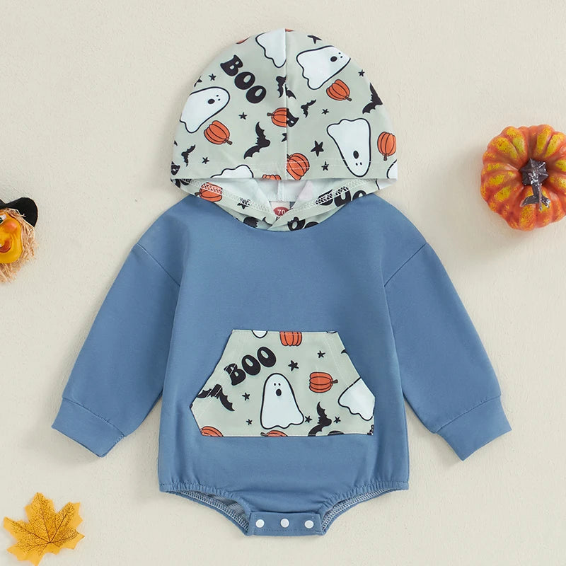 Halloween Hoodies! Boy's Long Sleeve Pumpkin Ghost Hooded Onesies