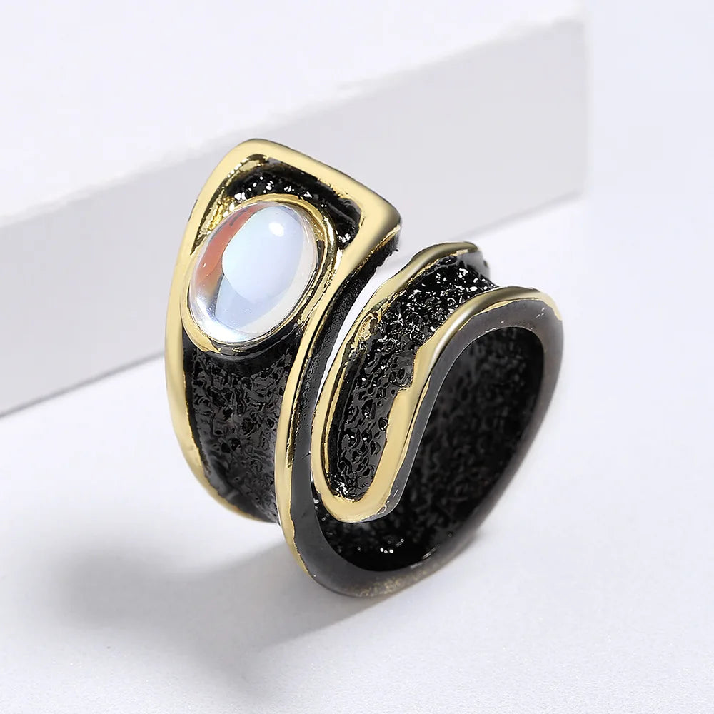 Moonlight Zircon Stone Black & Gold Style Rings Geometric Rings