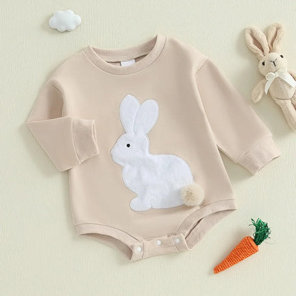 Girl’s Long Sleeve Easter Bunny Embroidered Sweatshirt Rompers