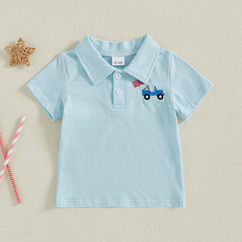 Boy's Embroidered 4th of July Golf Cart or Dog Flag Polo T-Shirts
