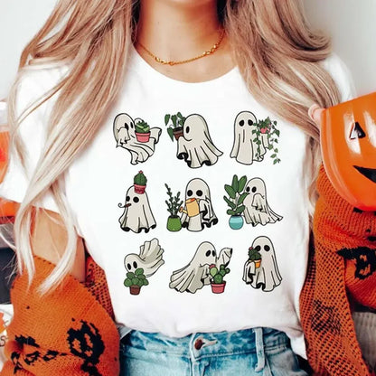 Halloween Tees! Womens Cute Plant Lover Gardening Ghost Graphic T-Shirts