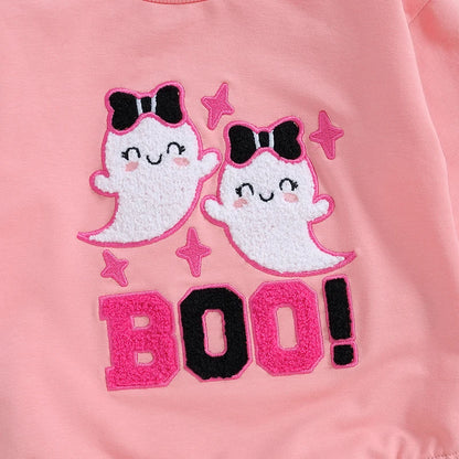 Halloween Outfits! Girl's Embroidered "Boo" Ghost Sweatshirts