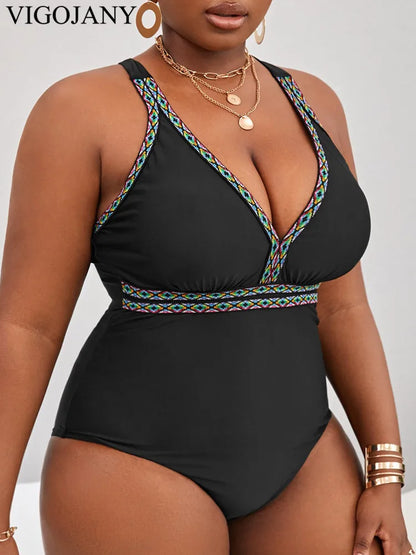 One Piece Cross Hollow Plus Swimsuit