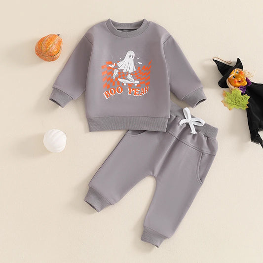 2-Piece Halloween Outfits! Boy’s Long Sleeve Ghost Sweatshirt & Pants Sets