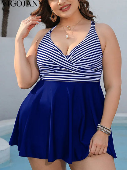 Striped PLUS Tankini Swimsuit