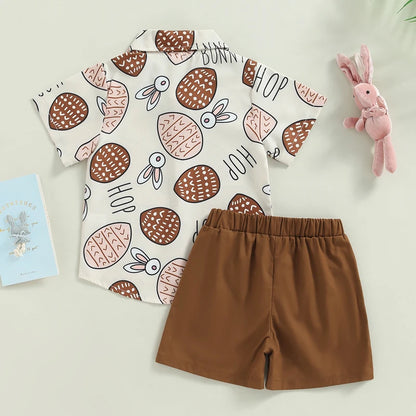 Boy's Easter Rabbit Button-Up Shirt Shorts