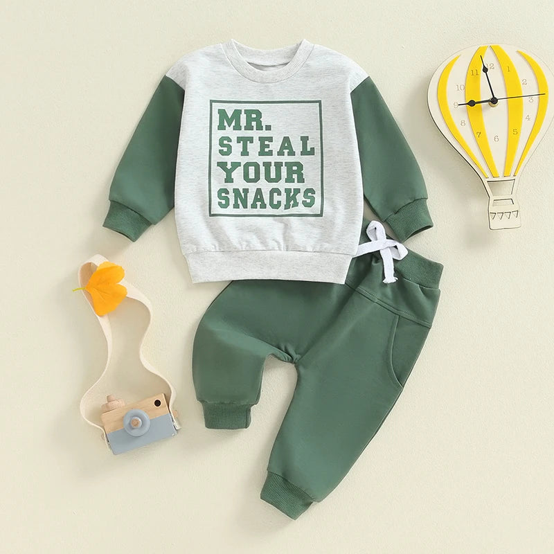 2-Piece Fall Outfits! Boy’s Long Sleeve Sweatshirt & Pants Sets