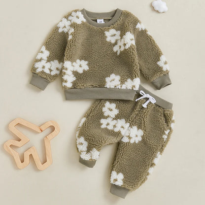 2-Piece Fall Outfits! Girl’s & Boy’s Long Sleeve Flower Sweatshirt Rompers & Pants Sets