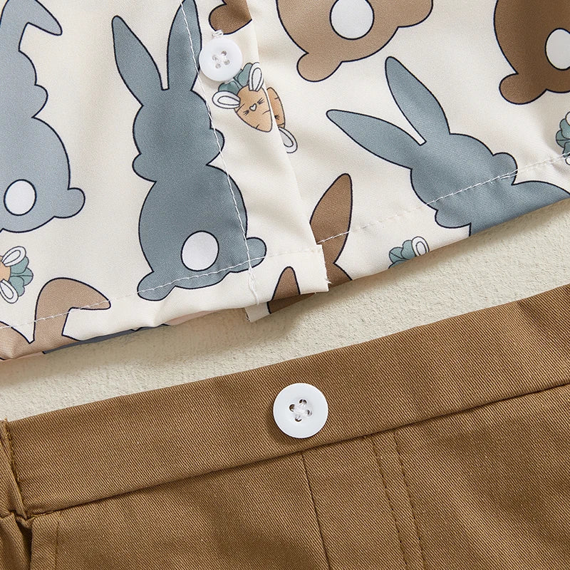 Boy's Easter Bunny Button-up Bow Tie Shirt & Shorts