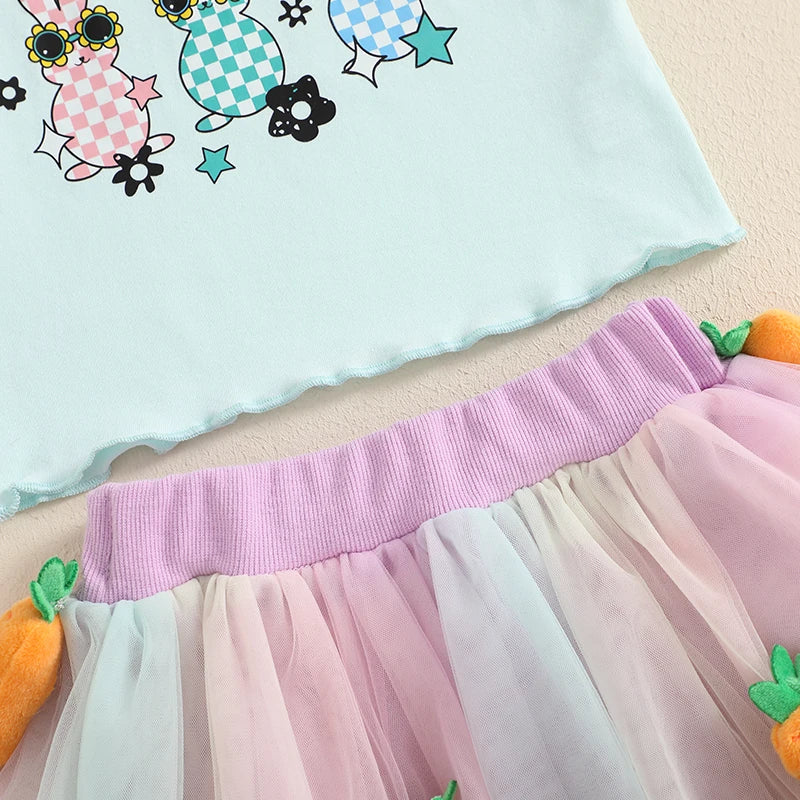 Girl's Easter Bunny T-shirt & Plush Carrot Tulle Skirt Set