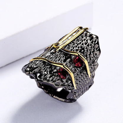 Pomegranate Ruby-Zircon Modern Rings Black & Gold Style Ring