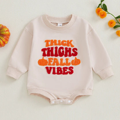 Halloween Outfits! Boy's & Girl's "Thick Thighs Fall Vibes" Embroidered Long Sleeve Sweatshirts