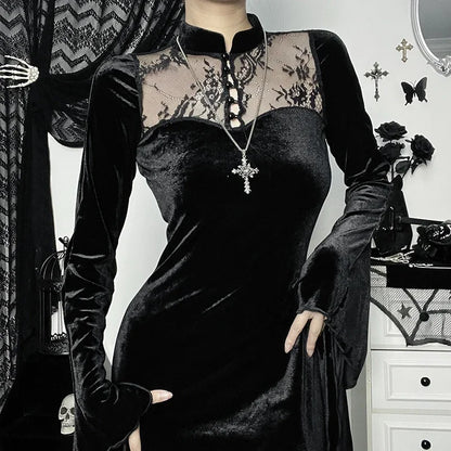 Halloween Dresses! Gothic Lace Bell Sleeve Vampire Dress