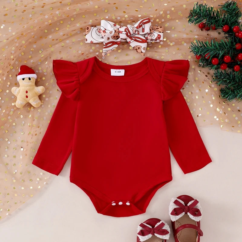 Girl's 3-Piece Holiday 3-Piece Ruffled Onesie, Santa/Pumpkin/Turkey Suspender Skirts & Bow Headband Sets