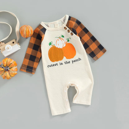 Halloween Outfits! Boy's & Girl's Plaid "Cutest in the Patch" Pumpkin Romper