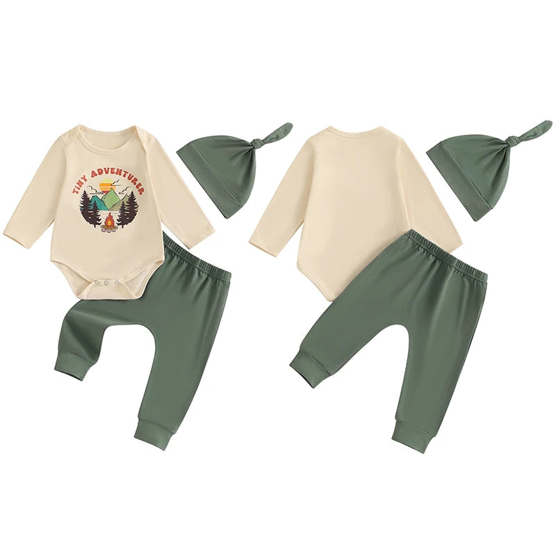 2-Piece Fall Outfits! Boy’s Long Sleeve Rompers, Pants & Hat Sets