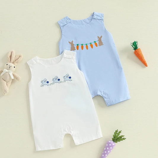 Boy's Sleeveless Easter Bunny Embroidered Jumpsuits