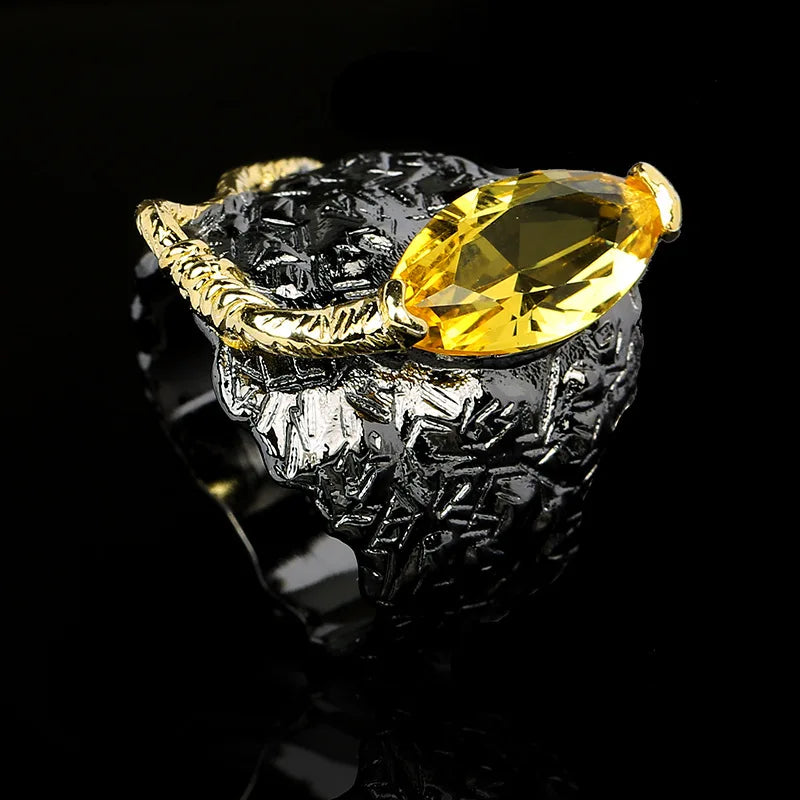 Yellow Zircon Black & Gold Style Rings