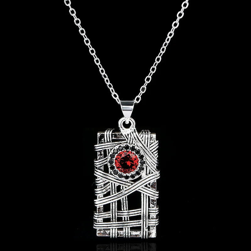 Men's Vintage Geometric Red Zircon Silver Necklaces