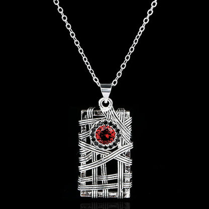 Men's Vintage Geometric Red Zircon Silver Necklaces