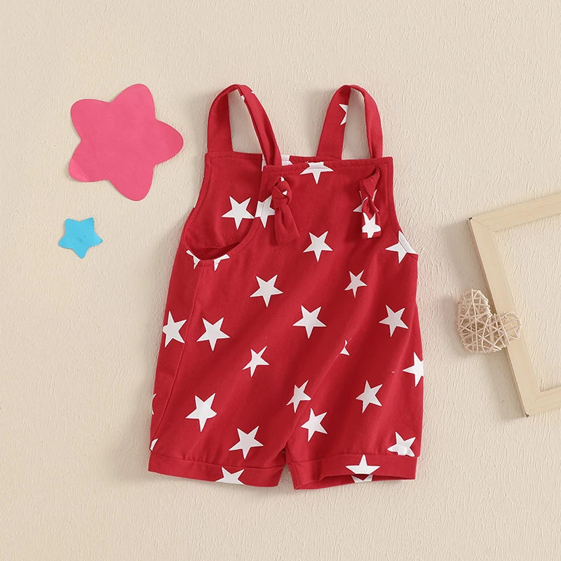 Girl's Star Print 4th of July Overall Rompers