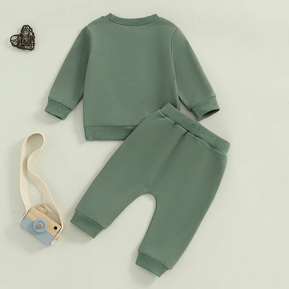 2-Piece Fall Outfits! Boy’s Long Sleeve Embroidered Sweatshirt & Pants Sets