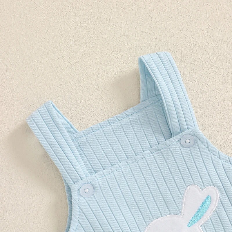 Boy's & Girl's Embroidered Easter Bunny Sleeveless Overall Jumpsuit