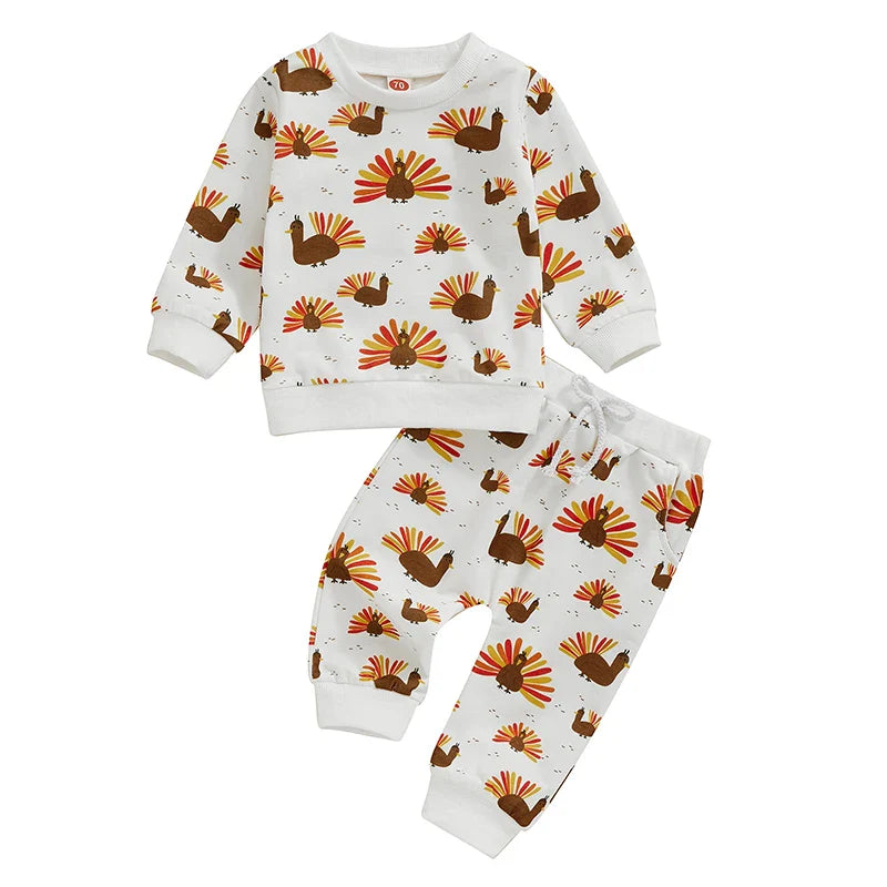 2-piece Thanksgiving Sets! Boy's & Girl's Fall Turkey Sweatshirts & Sweatpants Outfits