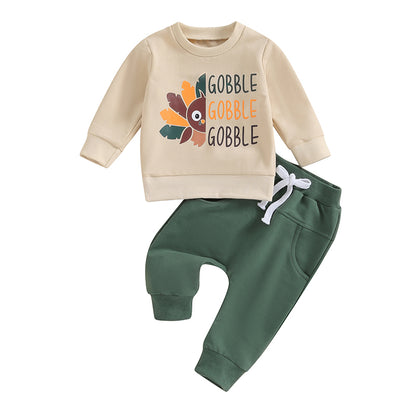 2-Piece Thanksgiving Outfits! Boy’s Long Sleeve Turkey Sweatshirt & Pants Sets