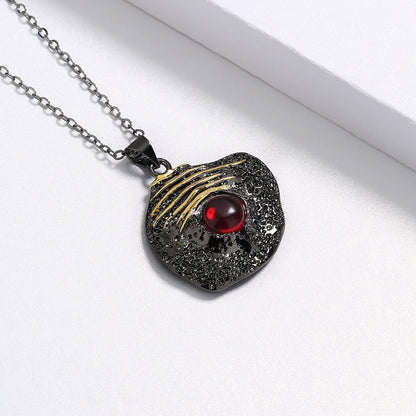 Necklace Black & Gold Style Pendant Red Gem Chain