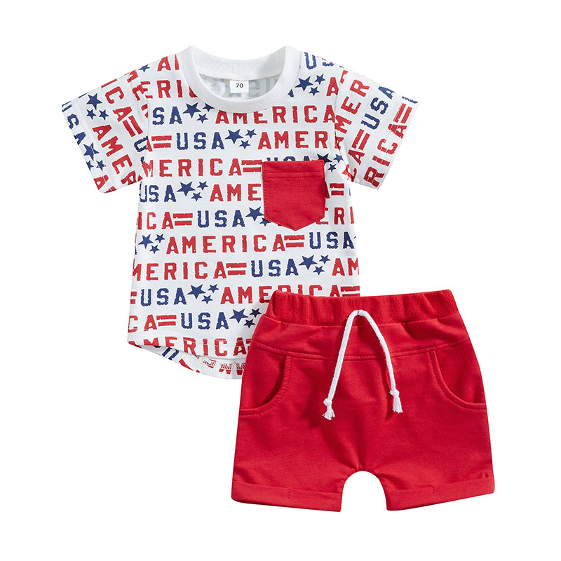 Boy's 2-Piece Independence Day USA America T-Shirt & Shorts Sets