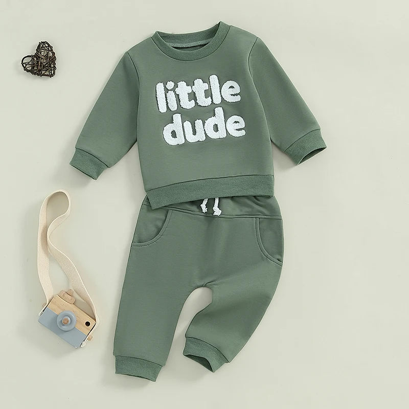 2-Piece Fall Outfits! Boy’s Long Sleeve Embroidered Sweatshirt & Pants Sets