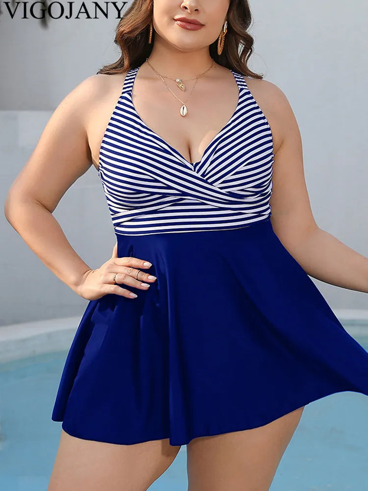 Striped PLUS Tankini Swimsuit