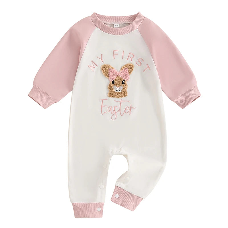 Girl's Embroidered Easter Bunny Jumpsuits