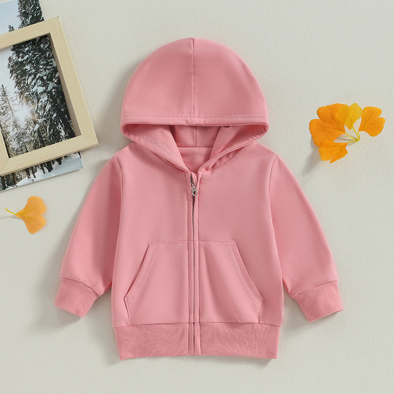 Boy's & Girl's Solid Hooded Zip Jackets