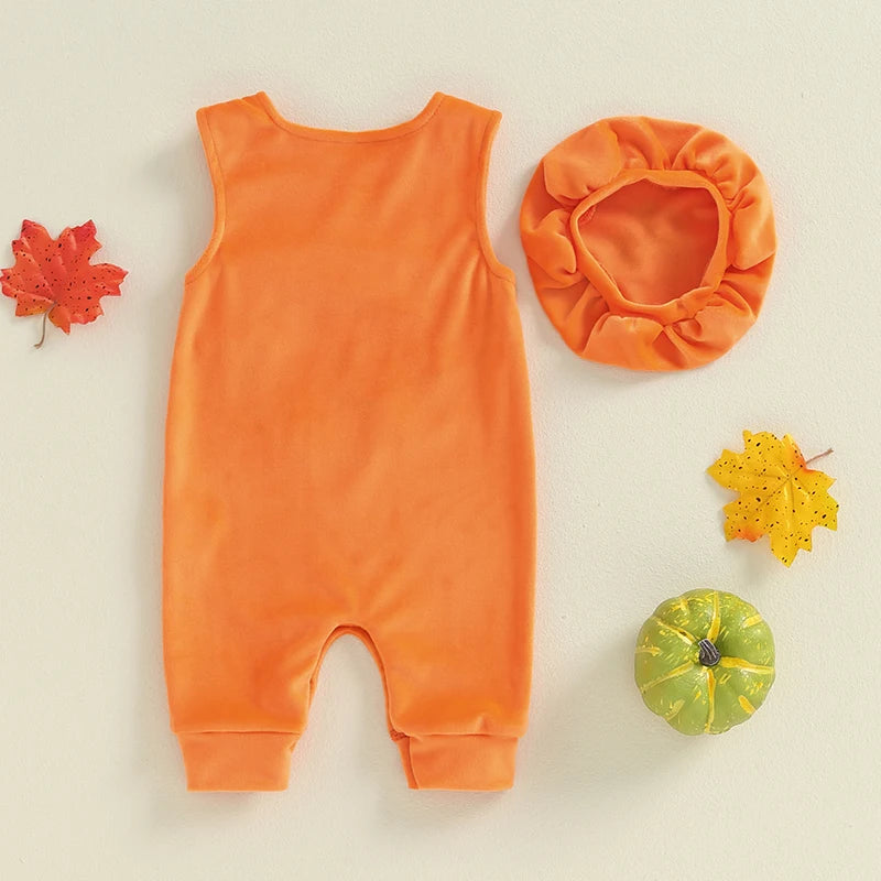 2-Piece Halloween Costume! Girl's & Boy's Pumpkin Bib Romper & Hat Sets