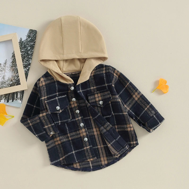 Girl's & Boy's Hooded Flannel Plaid Button Down Shirts