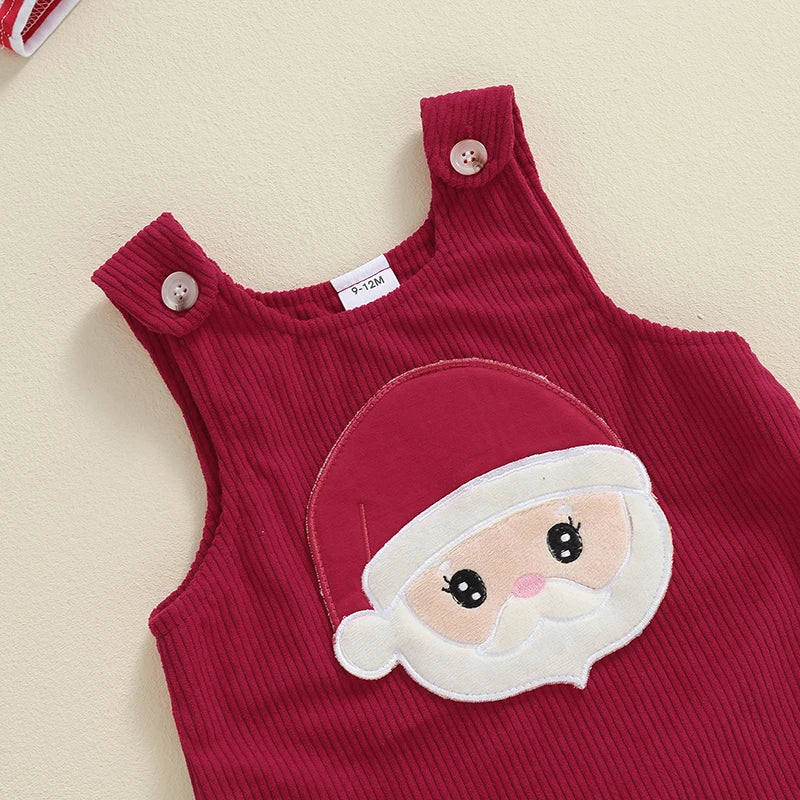 3-Piece Christmas Outfits! Girl’s Embroidered Onesies, Overall Dresses & Bow Headband Sets