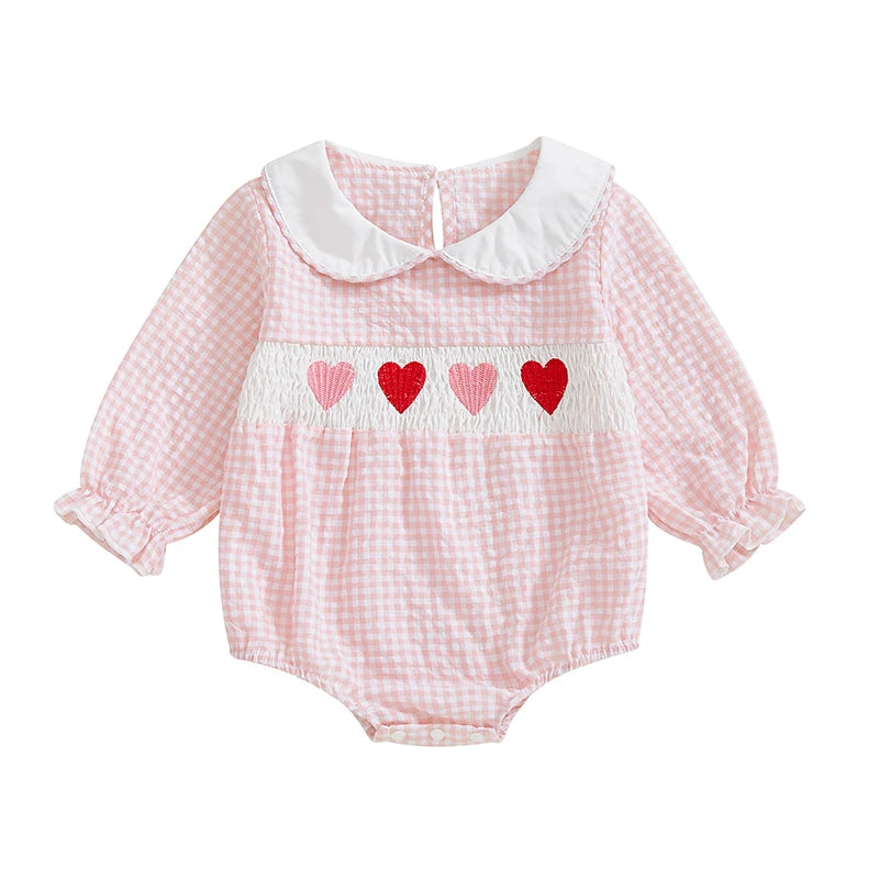 Girl's Embroidered Doll Collar Heart Rompers