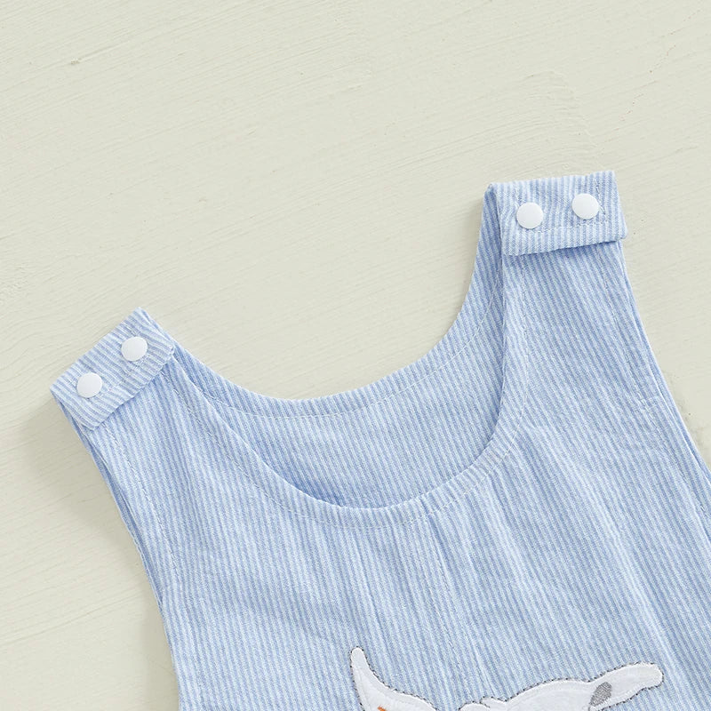 Girl's & Boy's Striped Embroidered Easter Bunny, Truck, Carrot Overall Jumpsuits