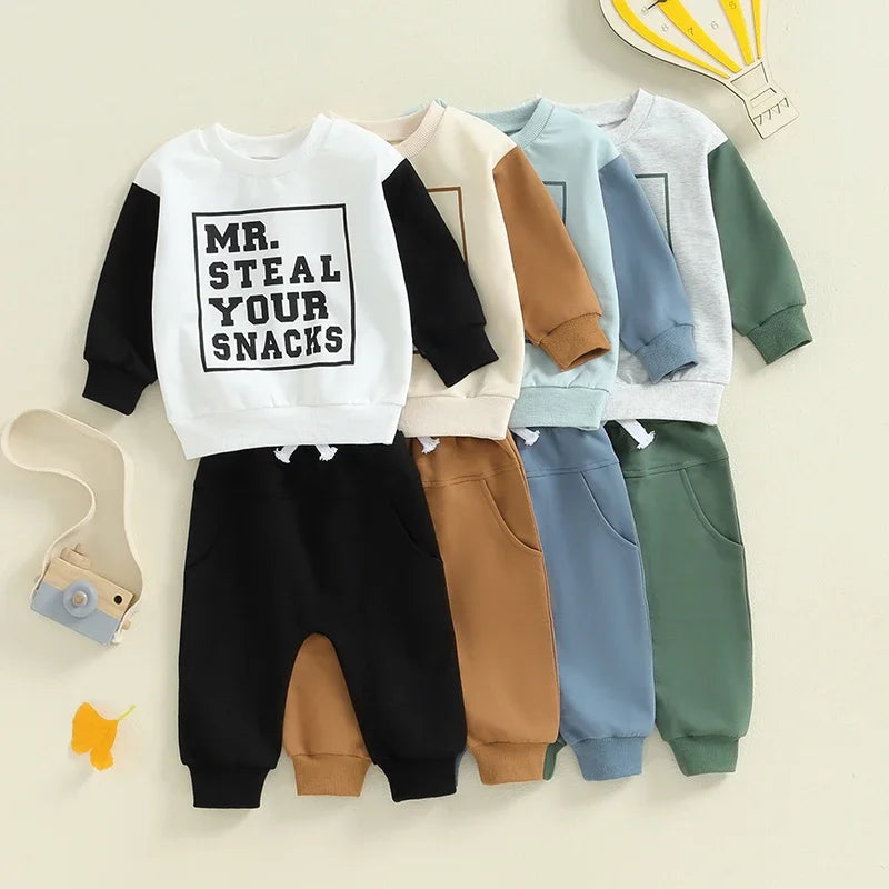 2-Piece Fall Outfits! Boy’s Long Sleeve Sweatshirt & Pants Sets