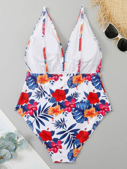 Print Strapped Plus SwimwearPush Up One Piece Swimsuit High Cut Bathing Suit