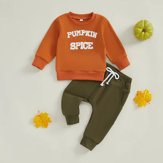 2-piece Sets! Girl's & Boy's Embroidered Fall *Pumpkin Spice* Sweatshirt & Sweatpants