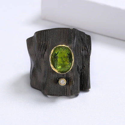 Rings Black & Gold Style Texture Geometric Green Zircon Rings