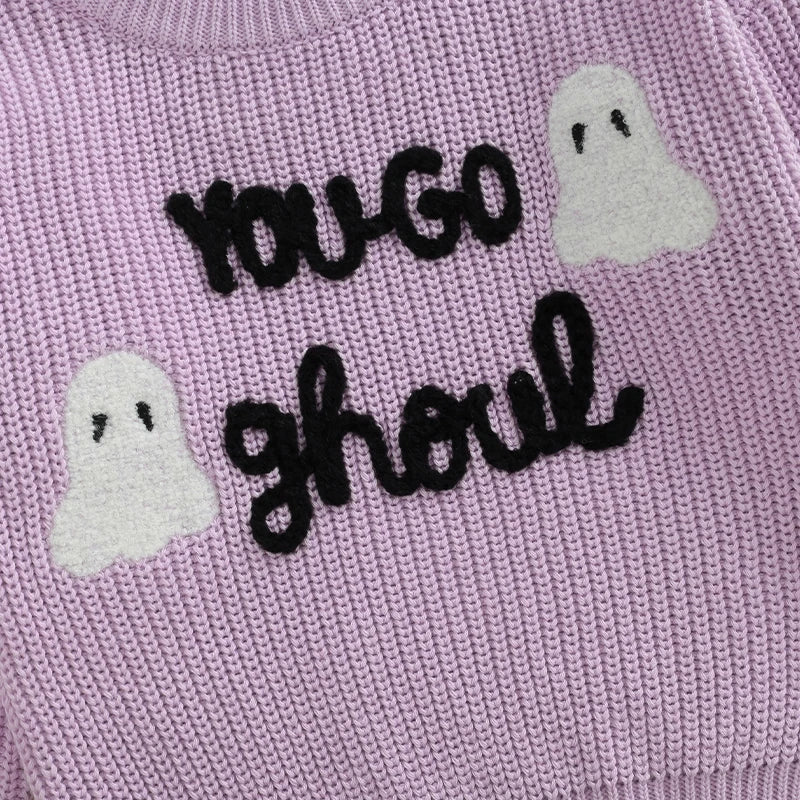 Girl's Embroidered "You-Go Ghoul" Halloween Sweaters