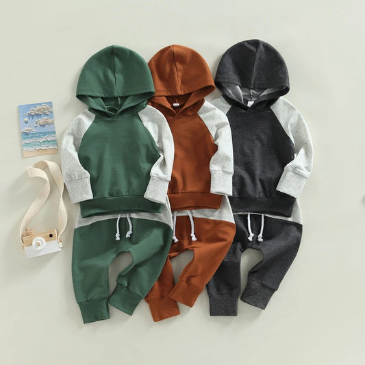 2-Piece Fall Outfits! Boy’s Long Sleeve Hooded Sweatshirts & Pants Sets