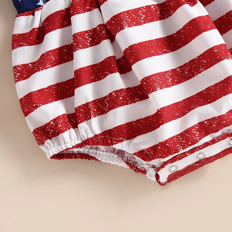 Girl's 2-Piece 4th of July Rompers & Bow Head Band Sets