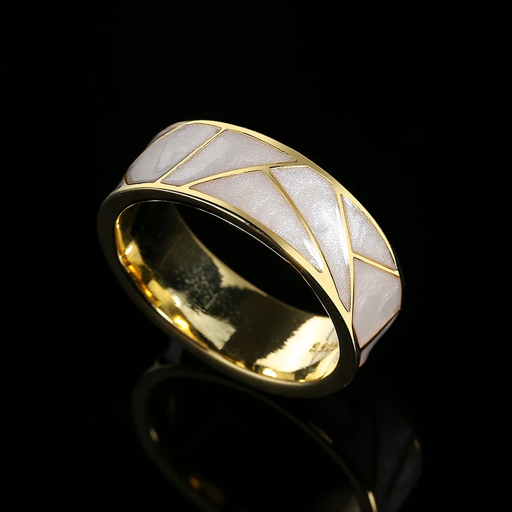 Classic White Enamel 18k Gold Rings