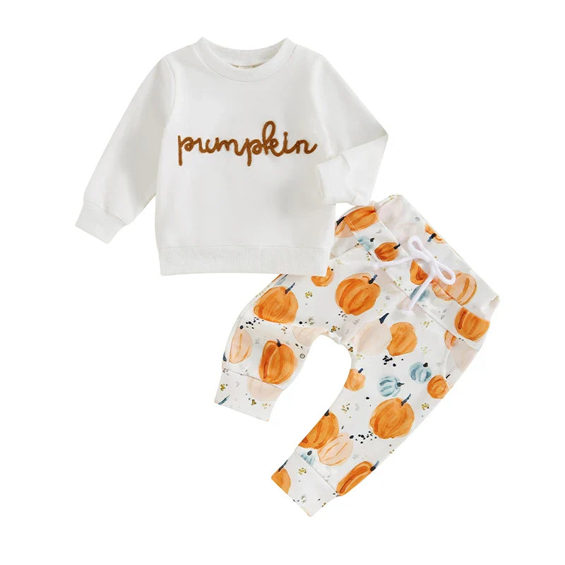 2-piece Sets! Girl's & Boy's Embroidered *Pumpkin* Fall Halloween Sweatshirt & Sweatpants