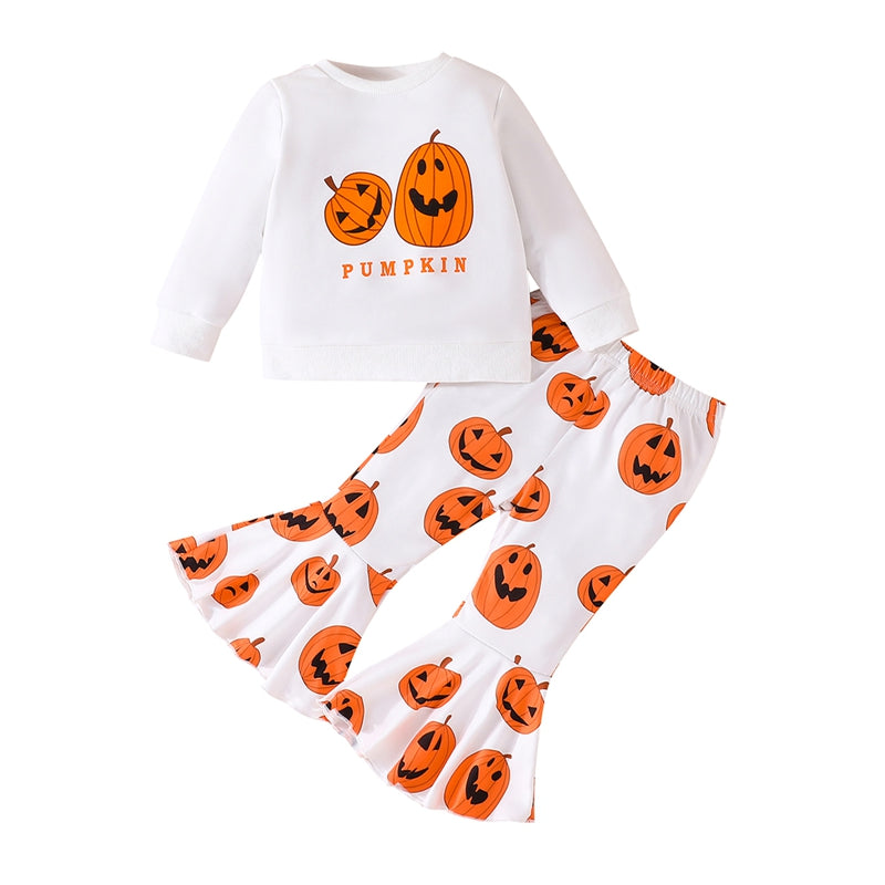 2-Piece Halloween Outfits! Girl’s Long Sleeve Pumpkin Sweatshirt & Pants Sets